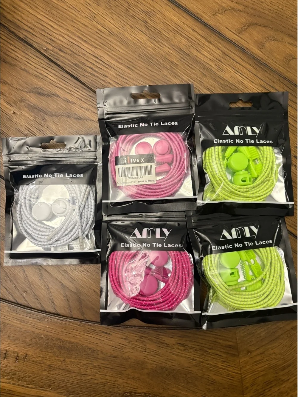 Amy Elastic No Tie Shoelaces - Assorted Colors - Pack of 5